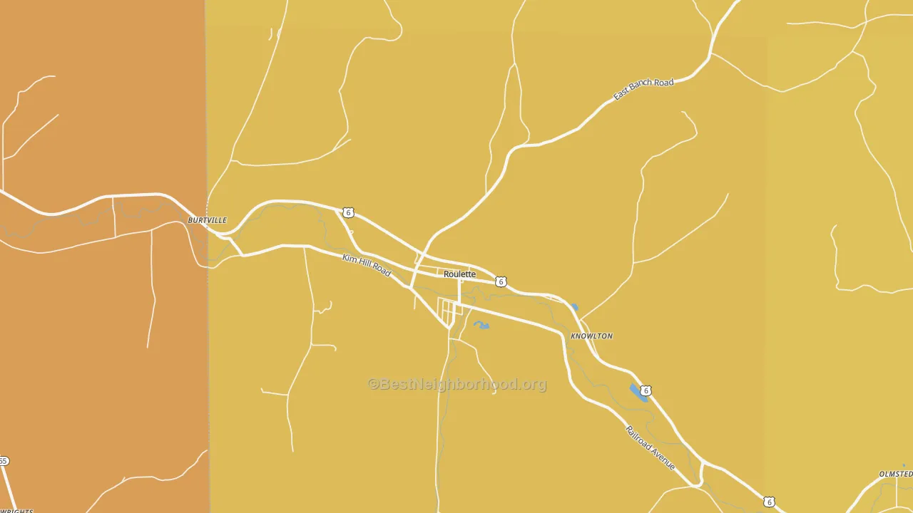 Map of the best neighborhoods in the Roulette area, with better matches in green and worse matches in red