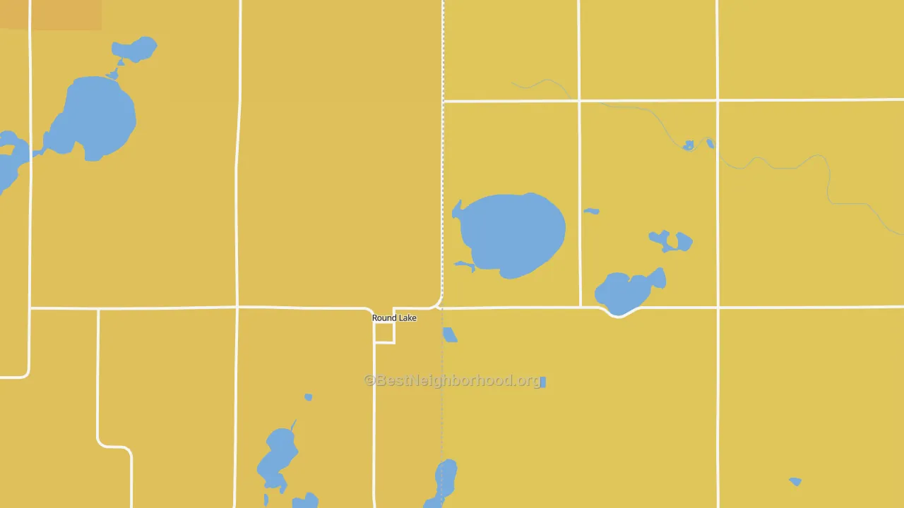 Map of the best neighborhoods in the Round Lake area, with better matches in green and worse matches in red