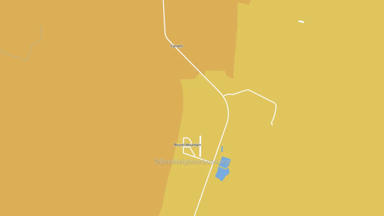 Map of the best neighborhoods in the Round Mountain area, with better matches in green and worse matches in red