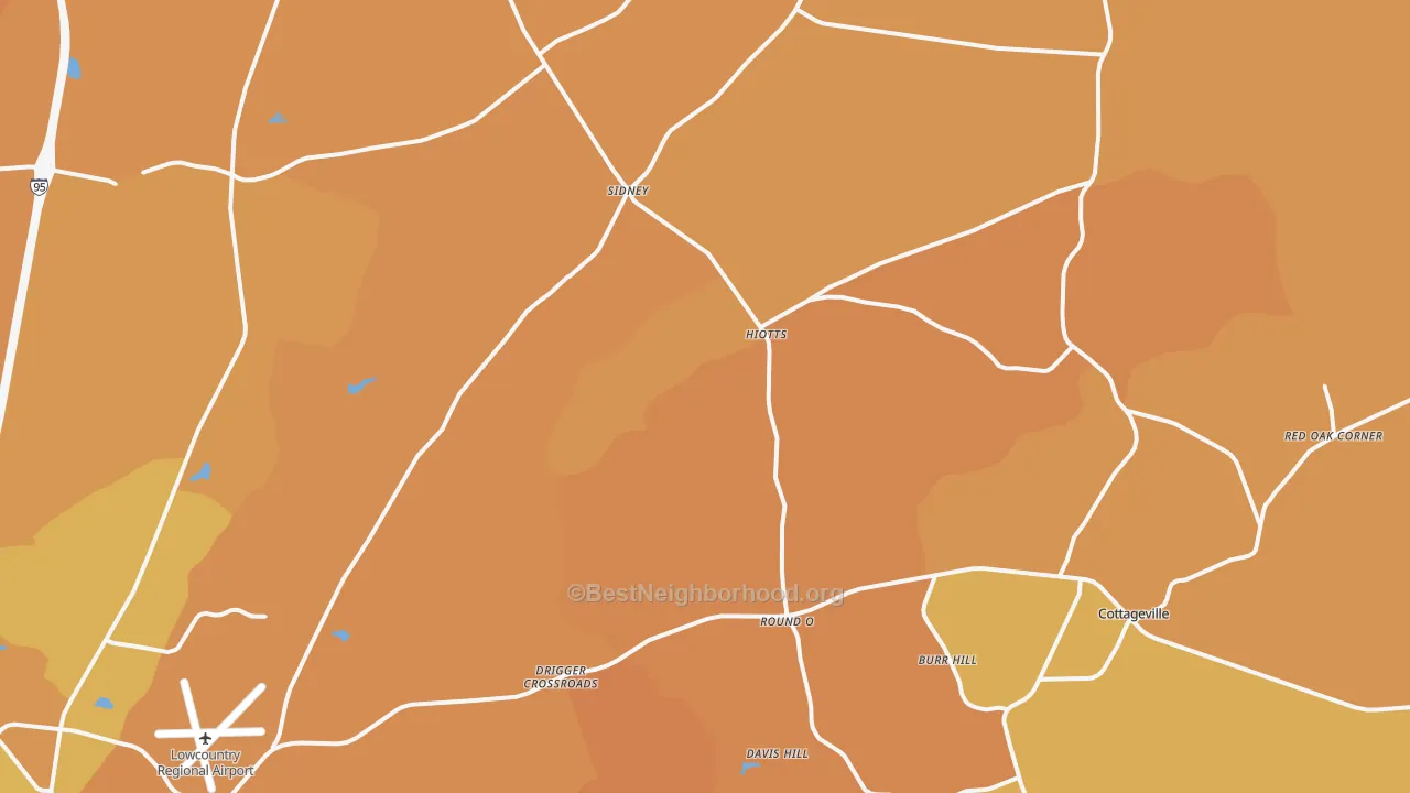 Map of the best neighborhoods in the Round O area, with better matches in green and worse matches in red