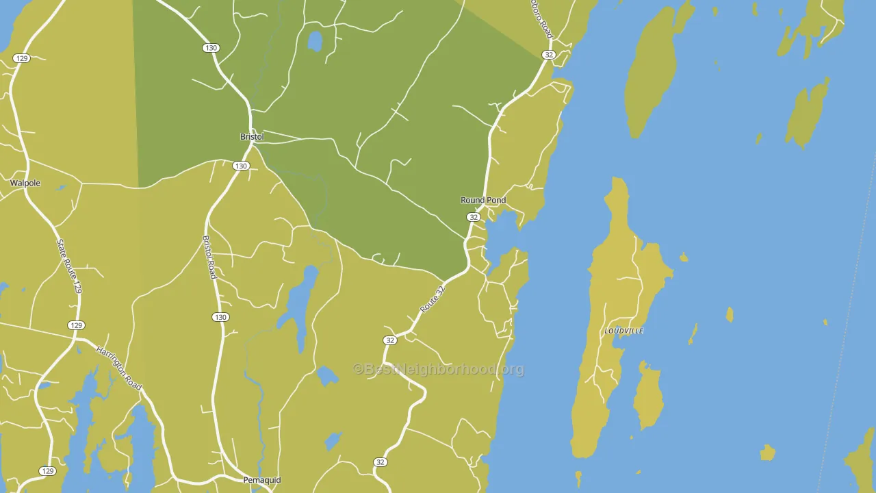 Map of the best neighborhoods in the Round Pond area, with better matches in green and worse matches in red