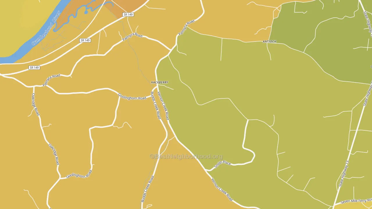 Map of the best neighborhoods in the Round Pond area, with better matches in green and worse matches in red