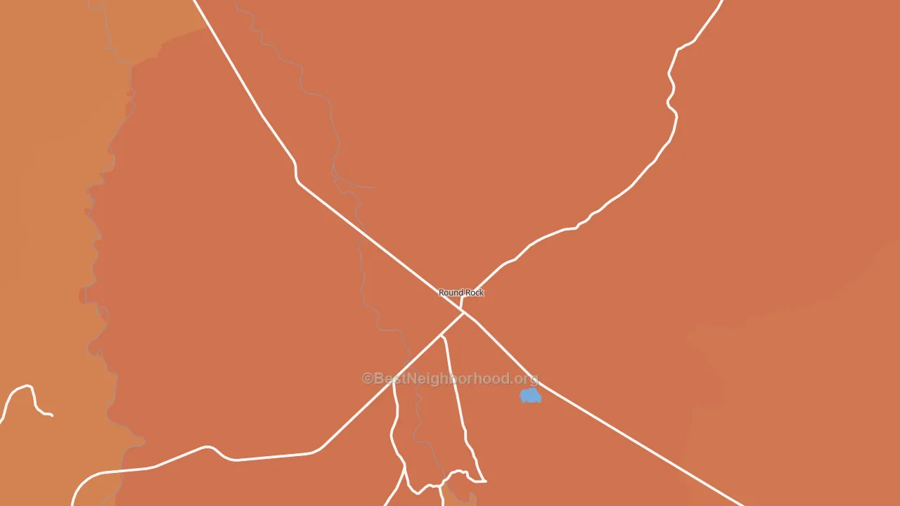 Map of the best neighborhoods in the Round Rock area, with better matches in green and worse matches in red