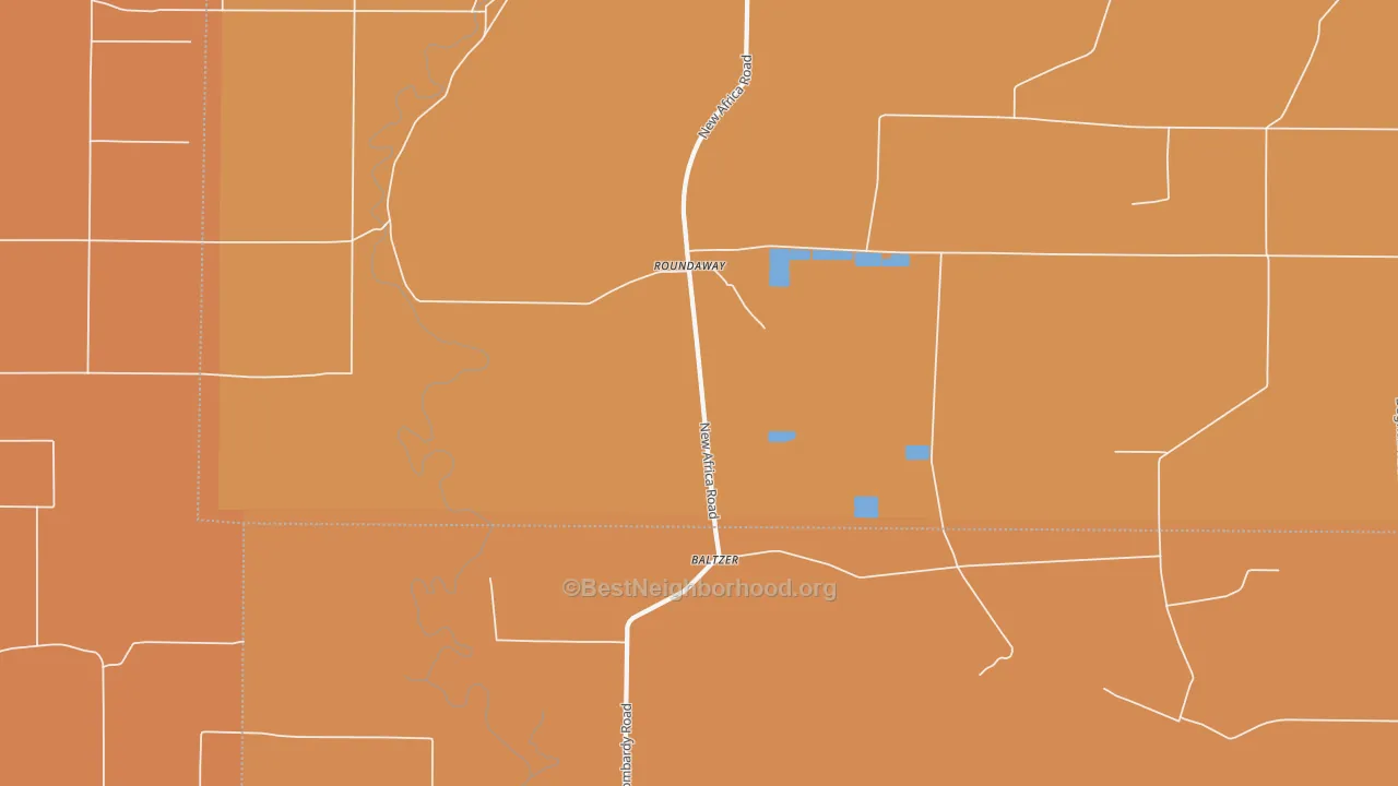 Map of the best neighborhoods in the Roundaway area, with better matches in green and worse matches in red
