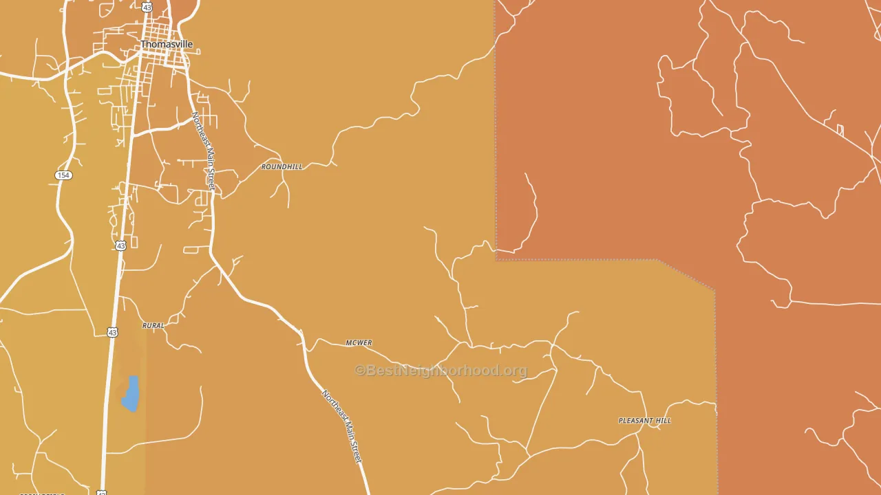 Map of the best neighborhoods in the Roundhill area, with better matches in green and worse matches in red