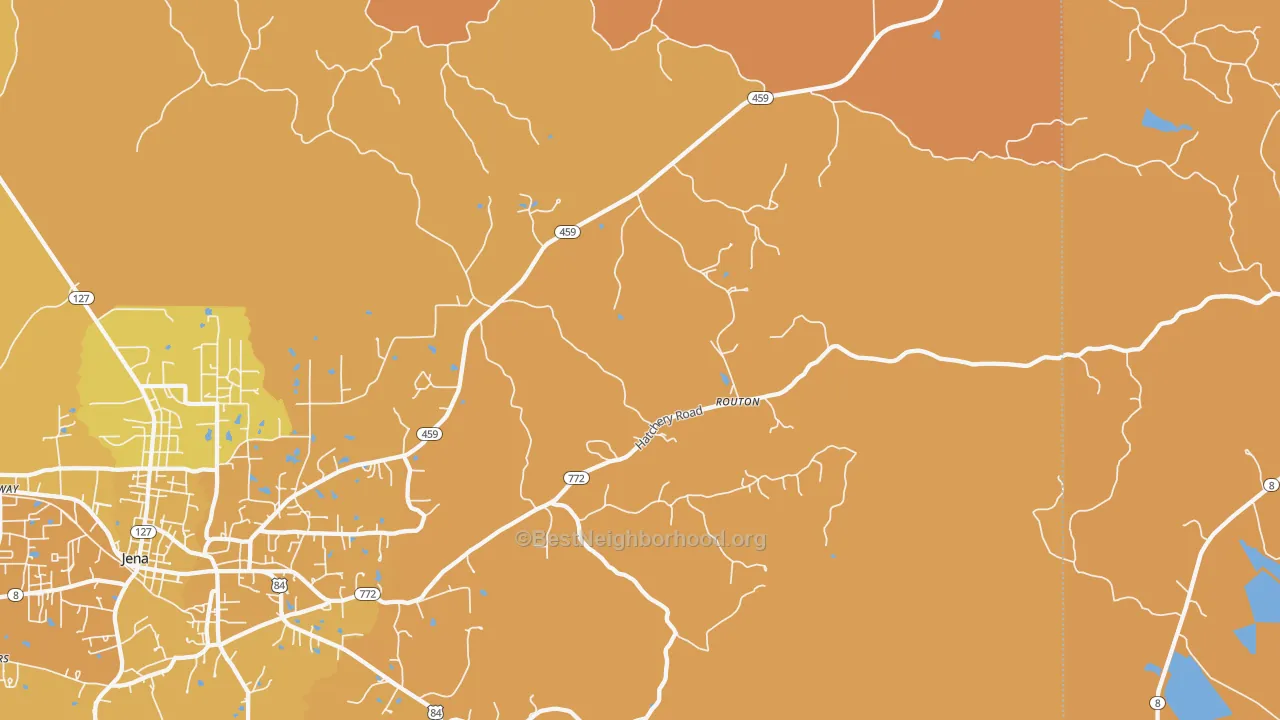 Map of the best neighborhoods in the Routon area, with better matches in green and worse matches in red