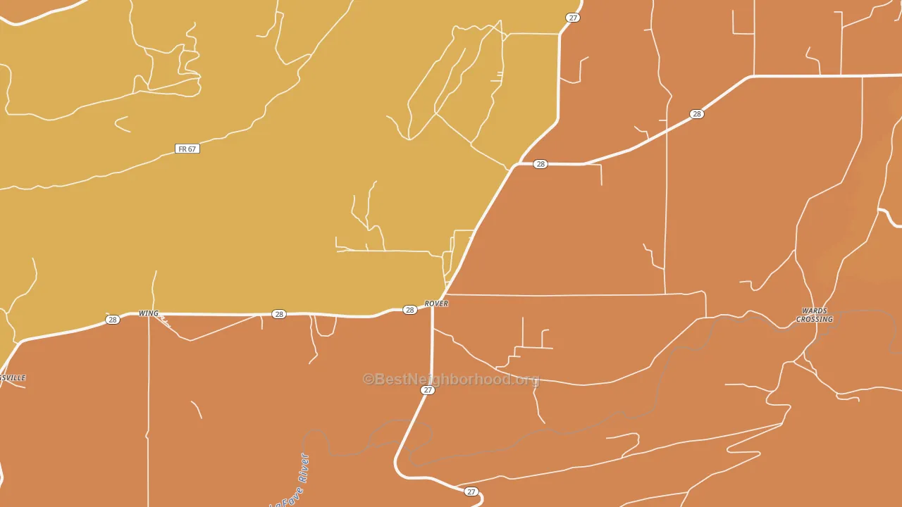 Map of the best neighborhoods in the Rover area, with better matches in green and worse matches in red