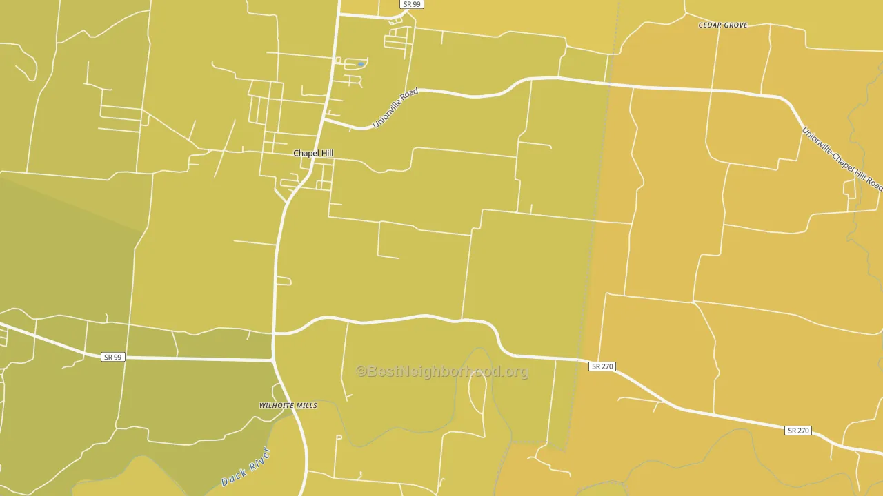 Map of the best neighborhoods in the Rover area, with better matches in green and worse matches in red