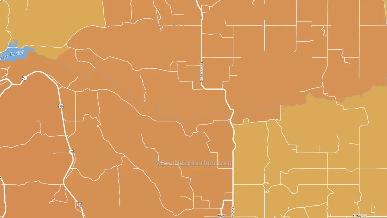 Map of the best neighborhoods in the Row area, with better matches in green and worse matches in red