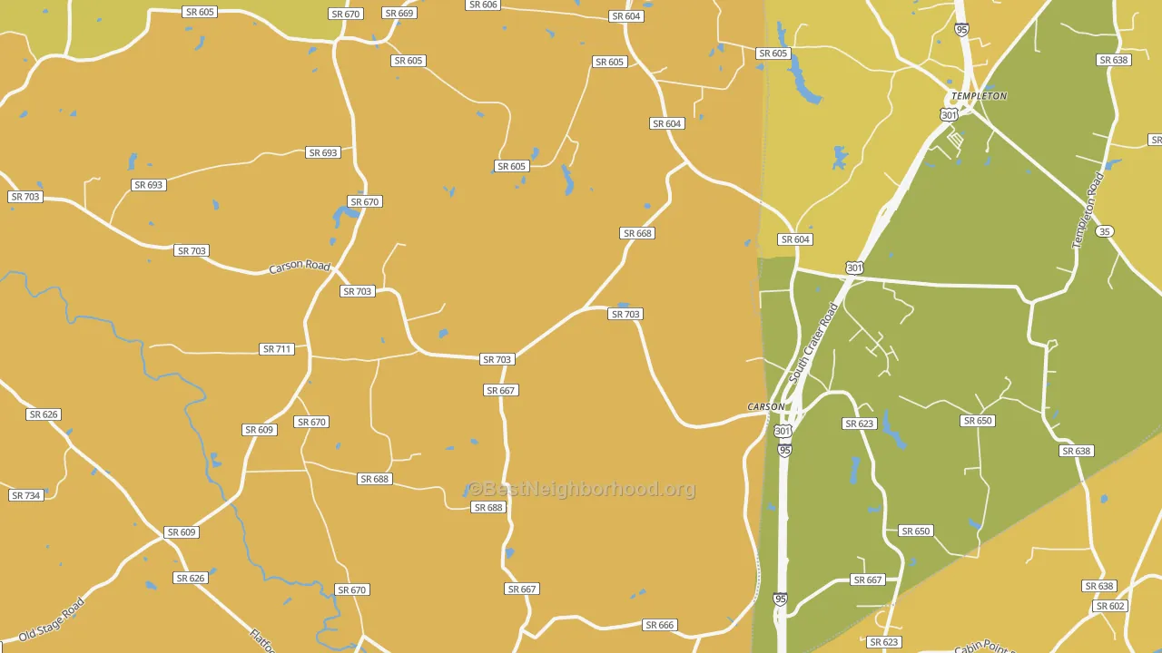 Map of the best neighborhoods in the Rowanta area, with better matches in green and worse matches in red