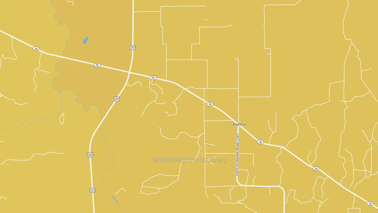 Map of the best neighborhoods in the Rowden area, with better matches in green and worse matches in red