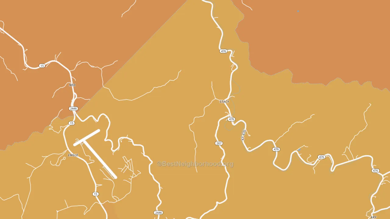 Map of the best neighborhoods in the Rowdy area, with better matches in green and worse matches in red