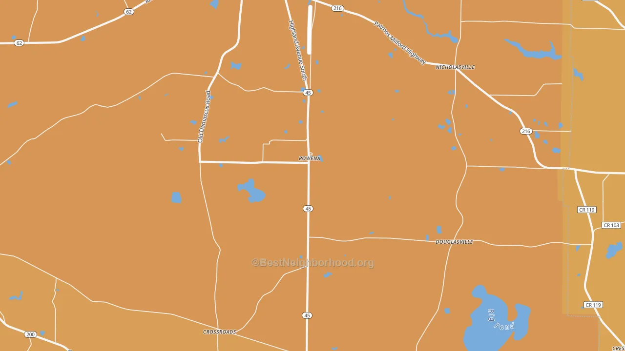 Map of the best neighborhoods in the Rowena area, with better matches in green and worse matches in red