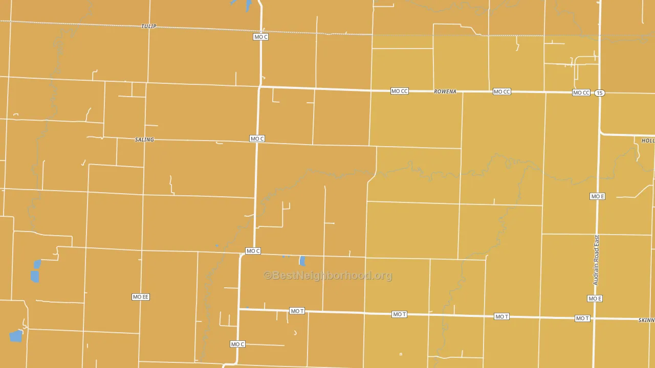 Map of the best neighborhoods in the Rowena area, with better matches in green and worse matches in red