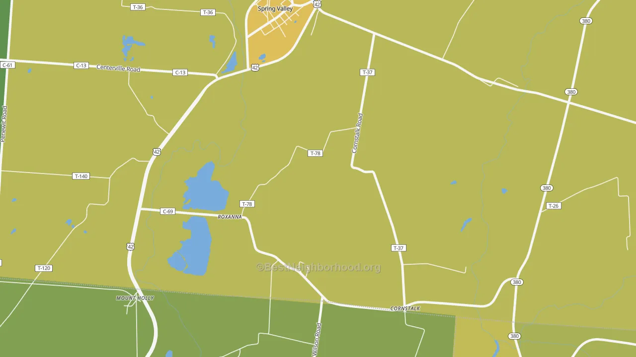 Map of the best neighborhoods in the Roxanna area, with better matches in green and worse matches in red
