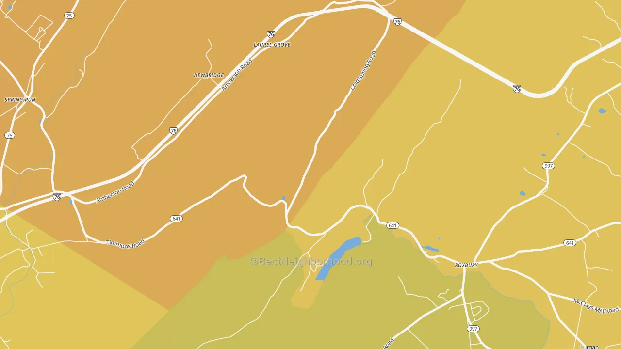 Map of the best neighborhoods in the Roxbury area, with better matches in green and worse matches in red