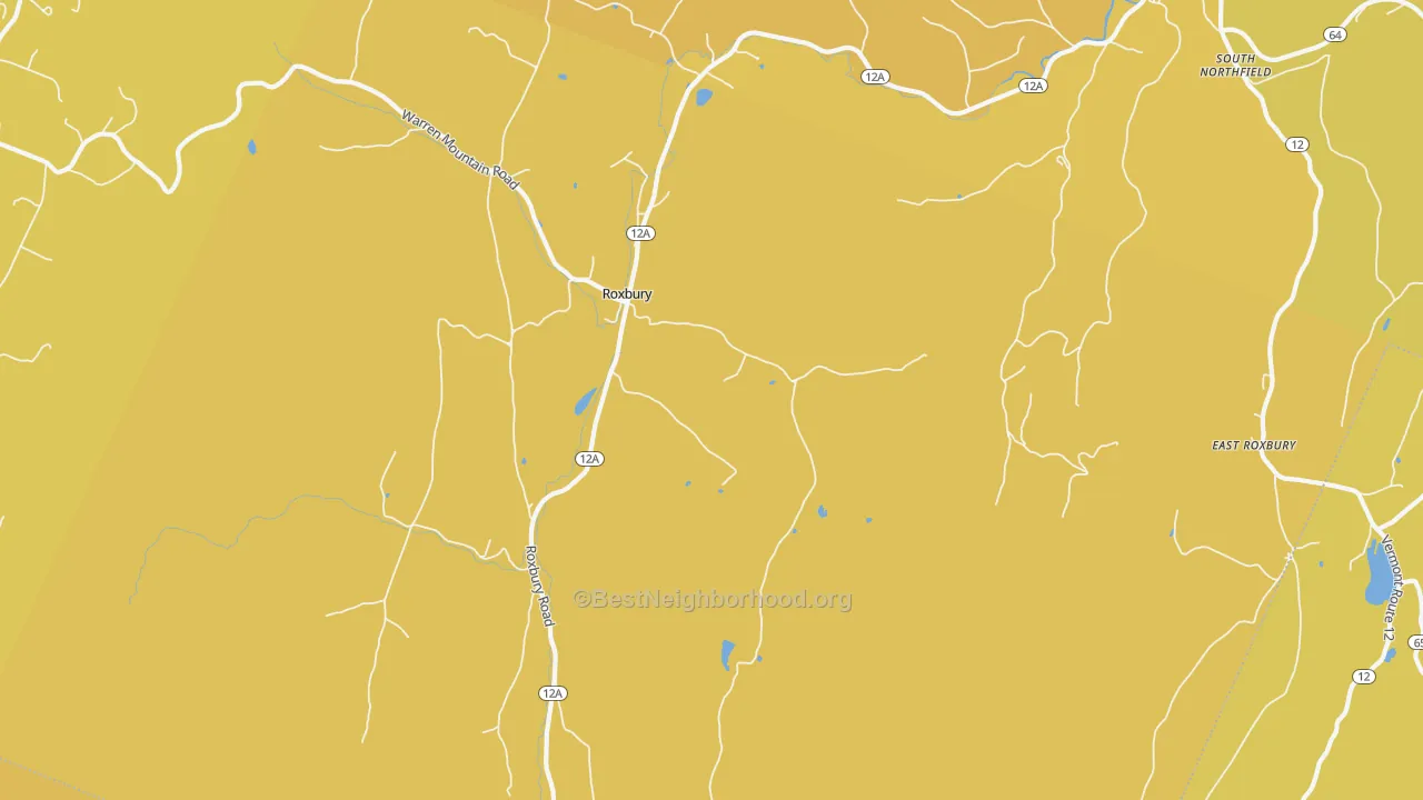 Map of the best neighborhoods in the Roxbury area, with better matches in green and worse matches in red