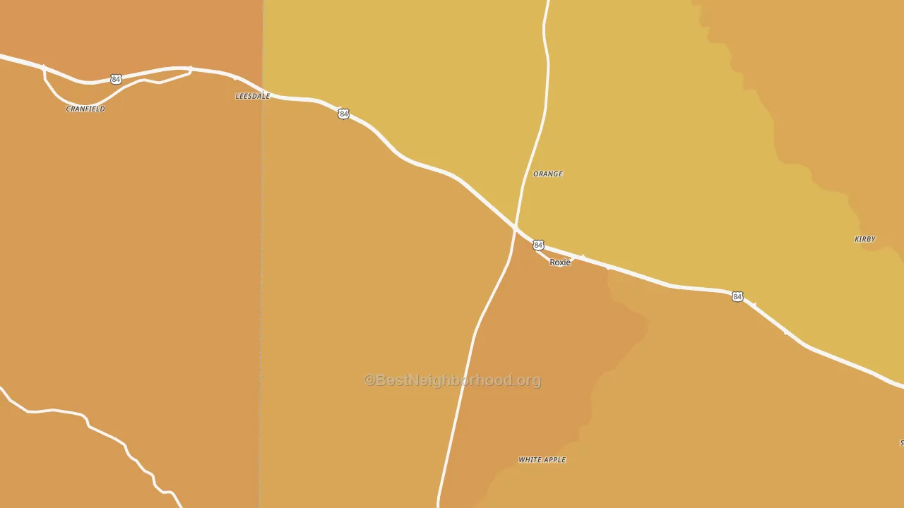 Map of the best neighborhoods in the Roxie area, with better matches in green and worse matches in red