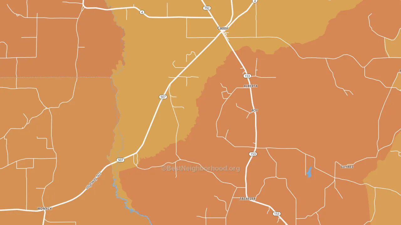 Map of the best neighborhoods in the Roy area, with better matches in green and worse matches in red