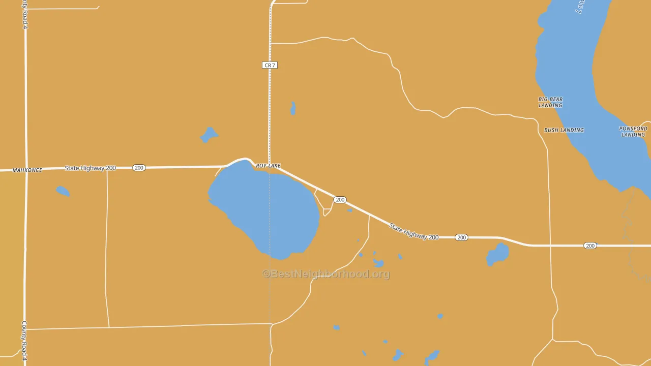 Map of the best neighborhoods in the Roy Lake area, with better matches in green and worse matches in red