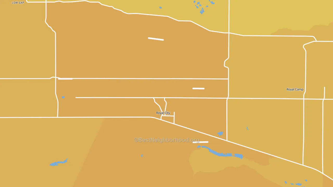 Map of the best neighborhoods in the Royal City area, with better matches in green and worse matches in red