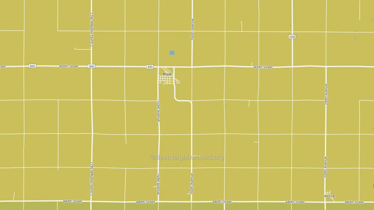 Map of the best neighborhoods in the Royal area, with better matches in green and worse matches in red