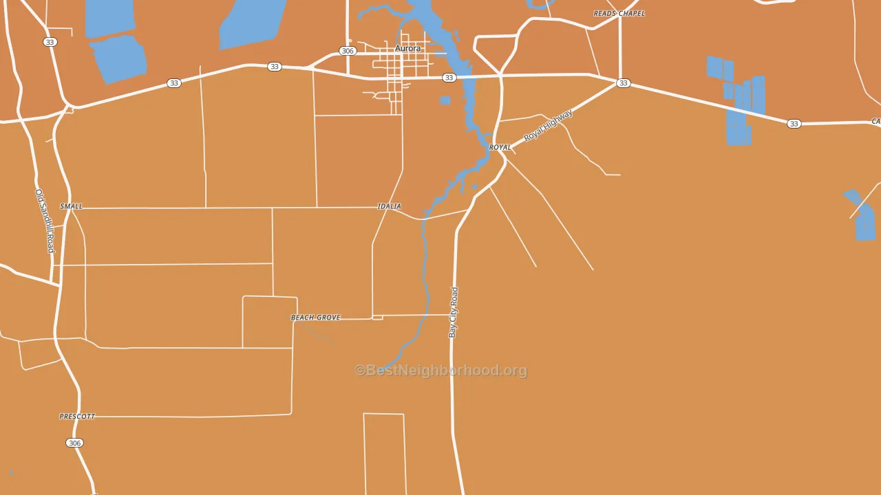 Map of the best neighborhoods in the Royal area, with better matches in green and worse matches in red