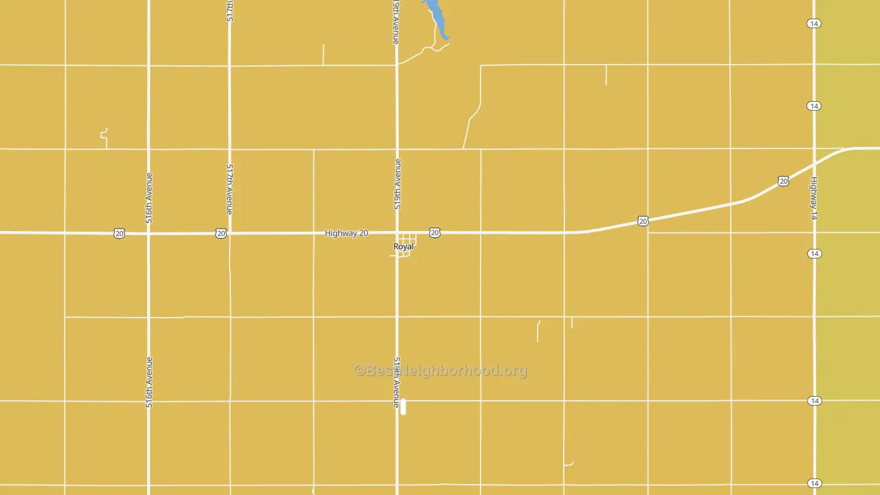 Map of the best neighborhoods in the Royal area, with better matches in green and worse matches in red