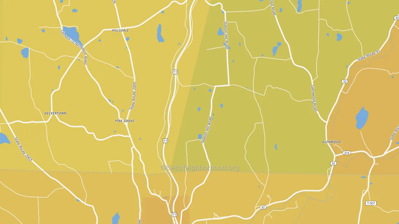 Map of the best neighborhoods in the Royal area, with better matches in green and worse matches in red