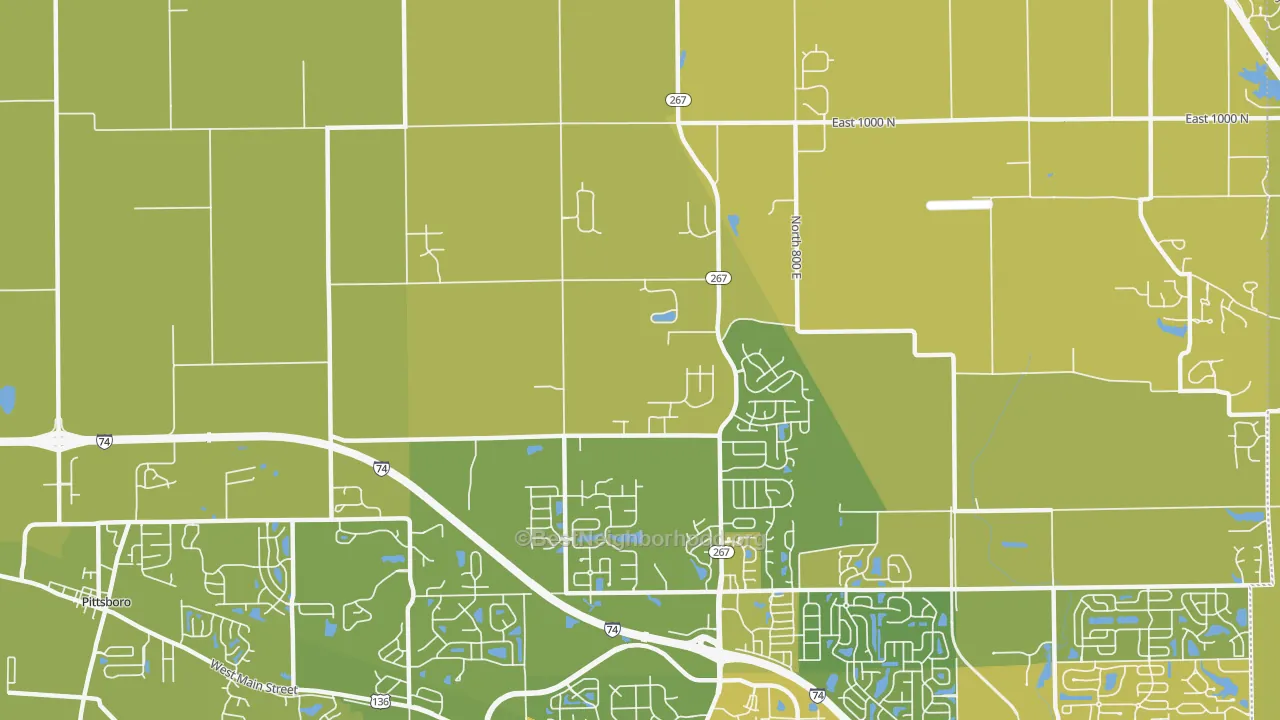 Map of the best neighborhoods in the Royalton area, with better matches in green and worse matches in red