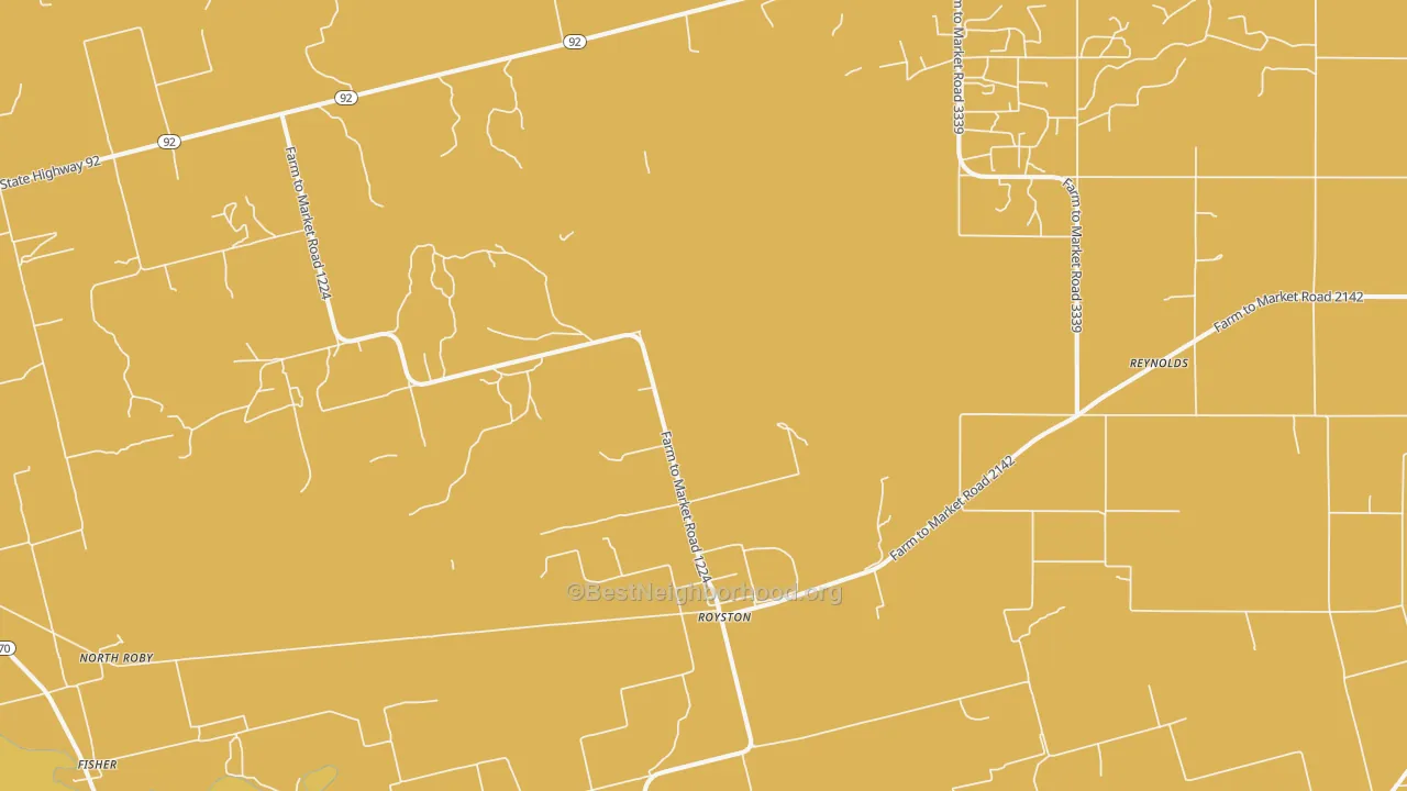 Map of the best neighborhoods in the Royston area, with better matches in green and worse matches in red