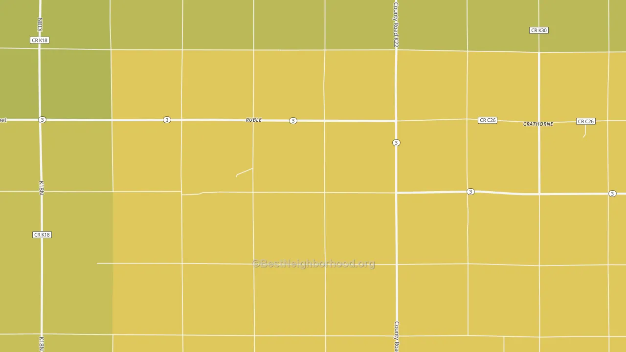 Map of the best neighborhoods in the Ruble area, with better matches in green and worse matches in red