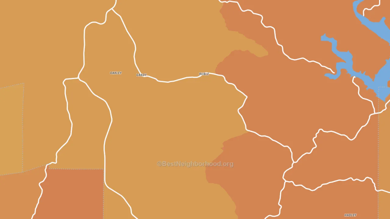 Map of the best neighborhoods in the Ruble area, with better matches in green and worse matches in red