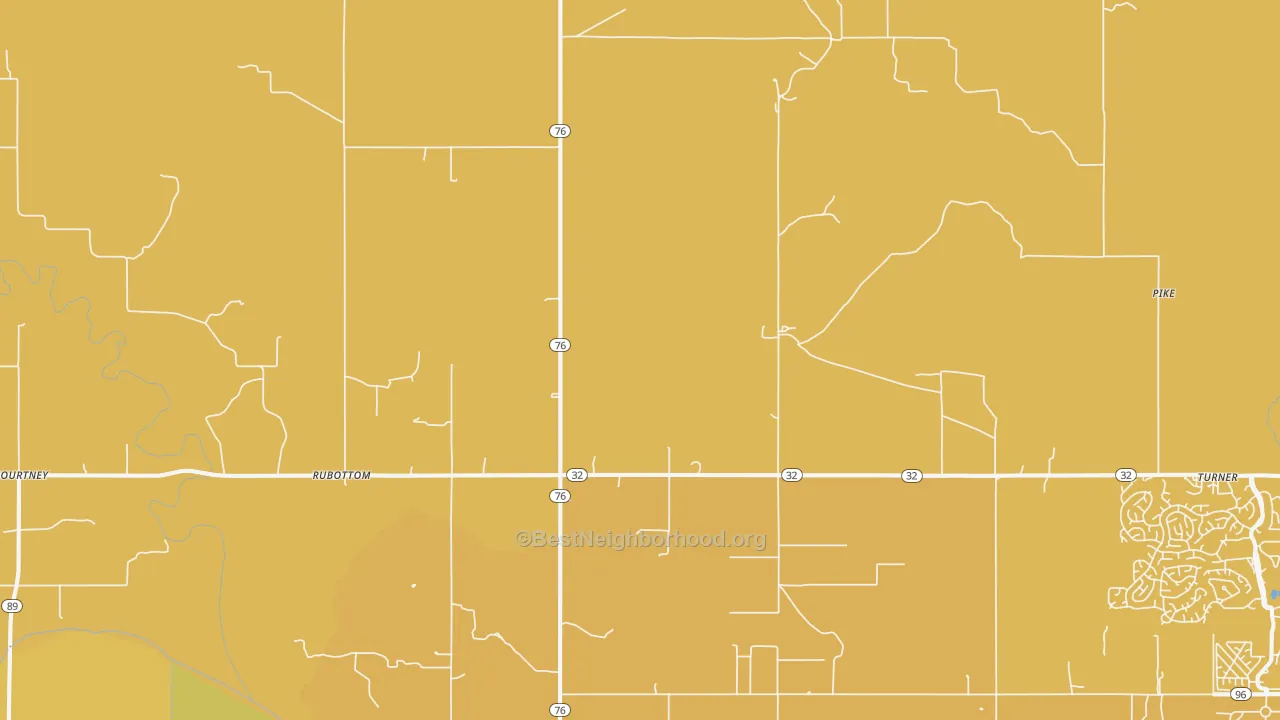 Map of the best neighborhoods in the Rubottom area, with better matches in green and worse matches in red