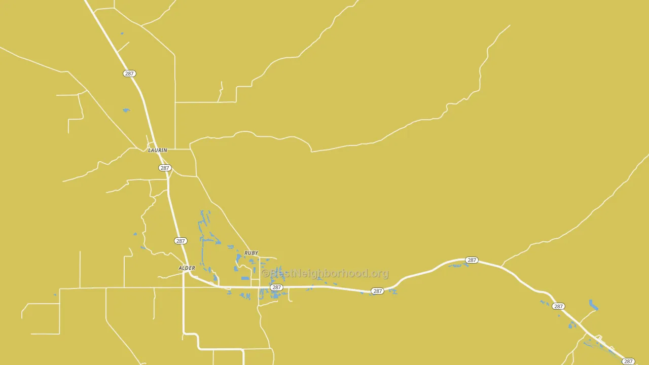 Map of the best neighborhoods in the Ruby area, with better matches in green and worse matches in red