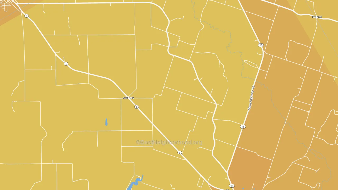 Map of the best neighborhoods in the Rucker area, with better matches in green and worse matches in red