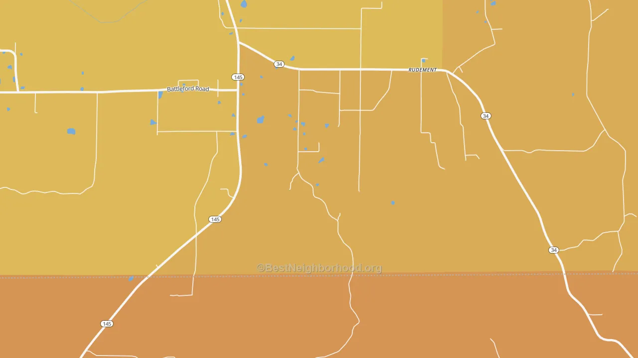 Map of the best neighborhoods in the Rudement area, with better matches in green and worse matches in red