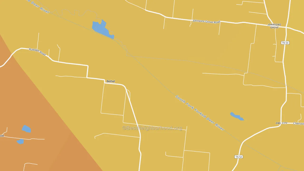 Map of the best neighborhoods in the Rudolph area, with better matches in green and worse matches in red