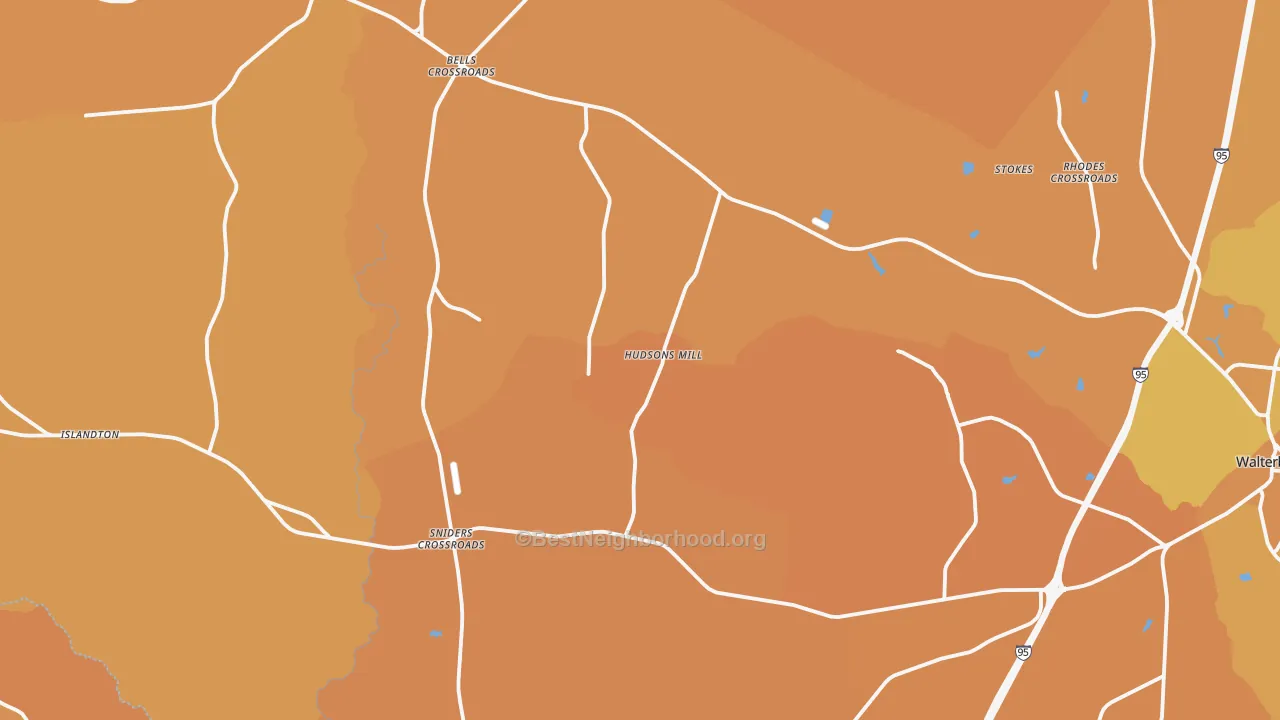 Map of the best neighborhoods in the Ruffin area, with better matches in green and worse matches in red