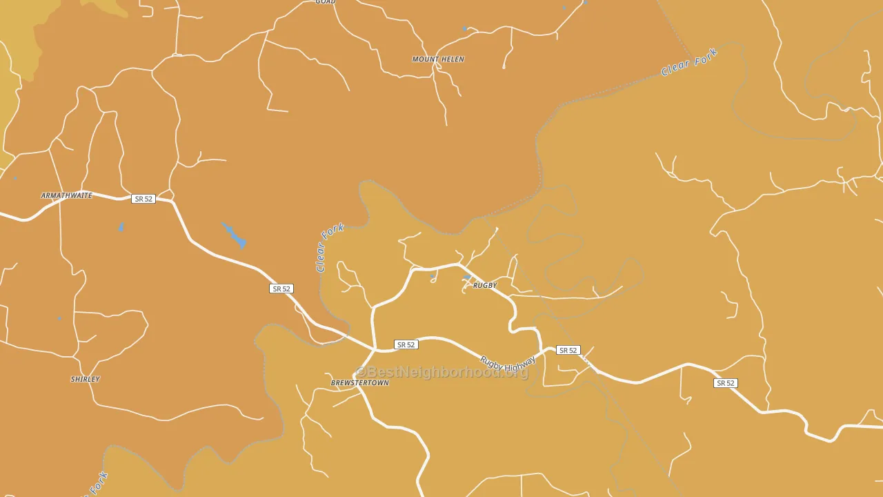 Map of the best neighborhoods in the Rugby area, with better matches in green and worse matches in red