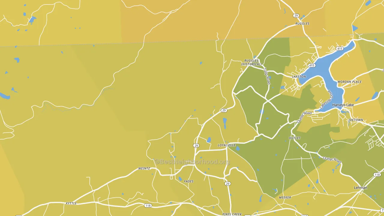 Map of the best neighborhoods in the Ruggles area, with better matches in green and worse matches in red