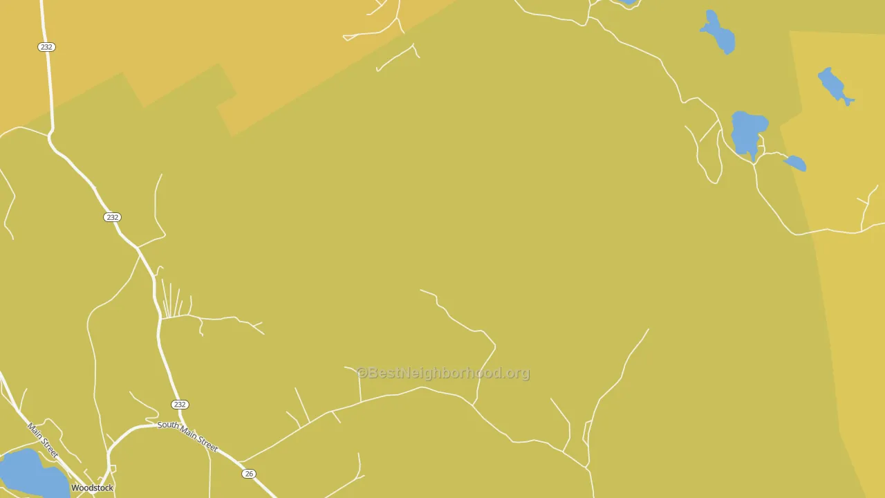 Map of the best neighborhoods in the Rumford Corner area, with better matches in green and worse matches in red