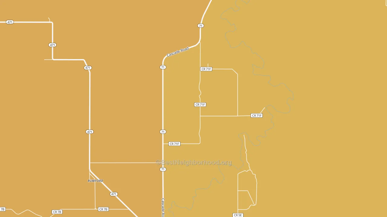 Map of the best neighborhoods in the Rumford area, with better matches in green and worse matches in red