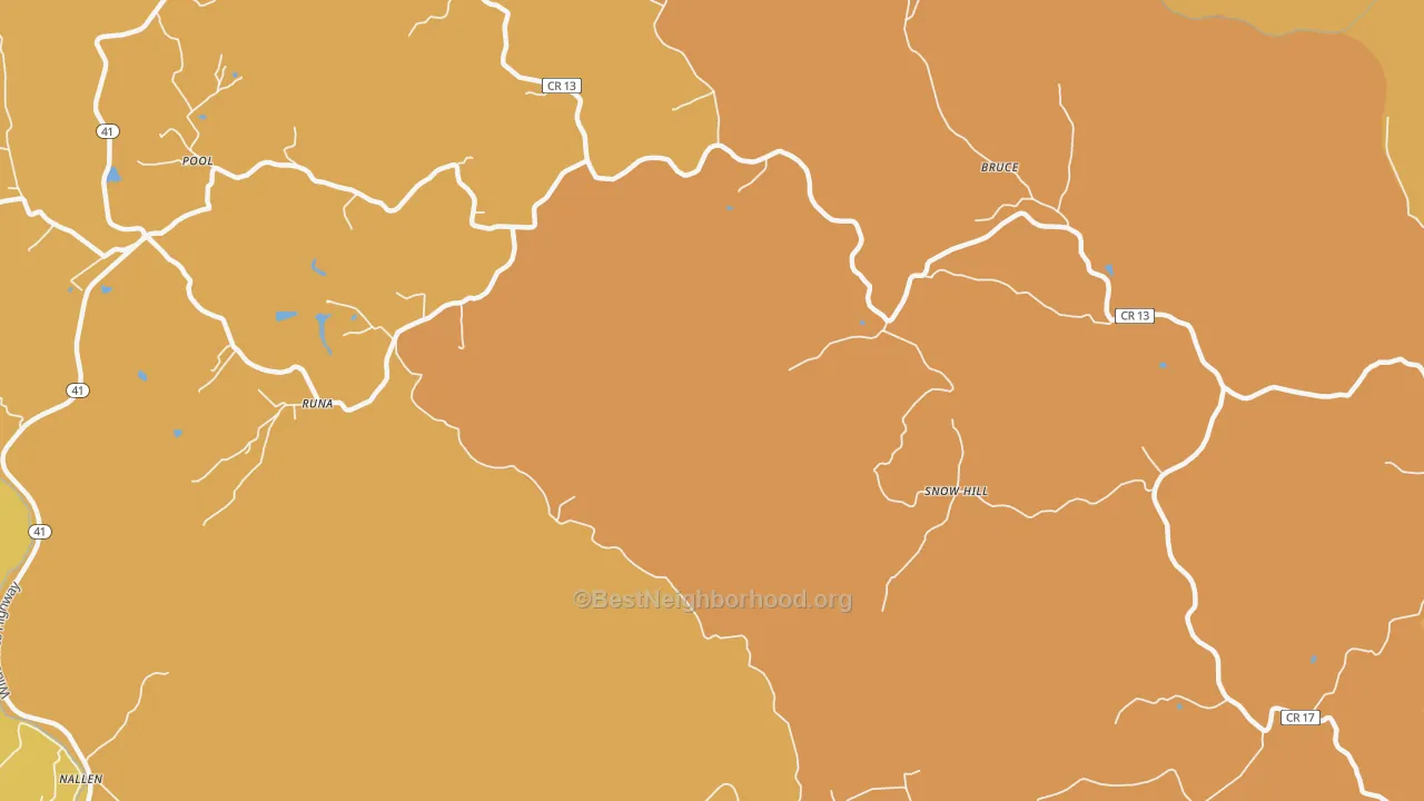 Map of the best neighborhoods in the Runa area, with better matches in green and worse matches in red