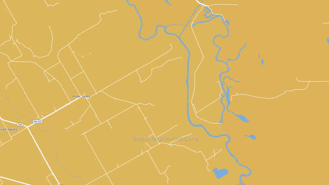 Map of the best neighborhoods in the Rural Shade area, with better matches in green and worse matches in red