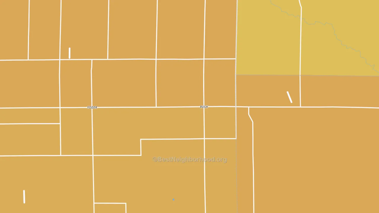 Map of the best neighborhoods in the Rush area, with better matches in green and worse matches in red