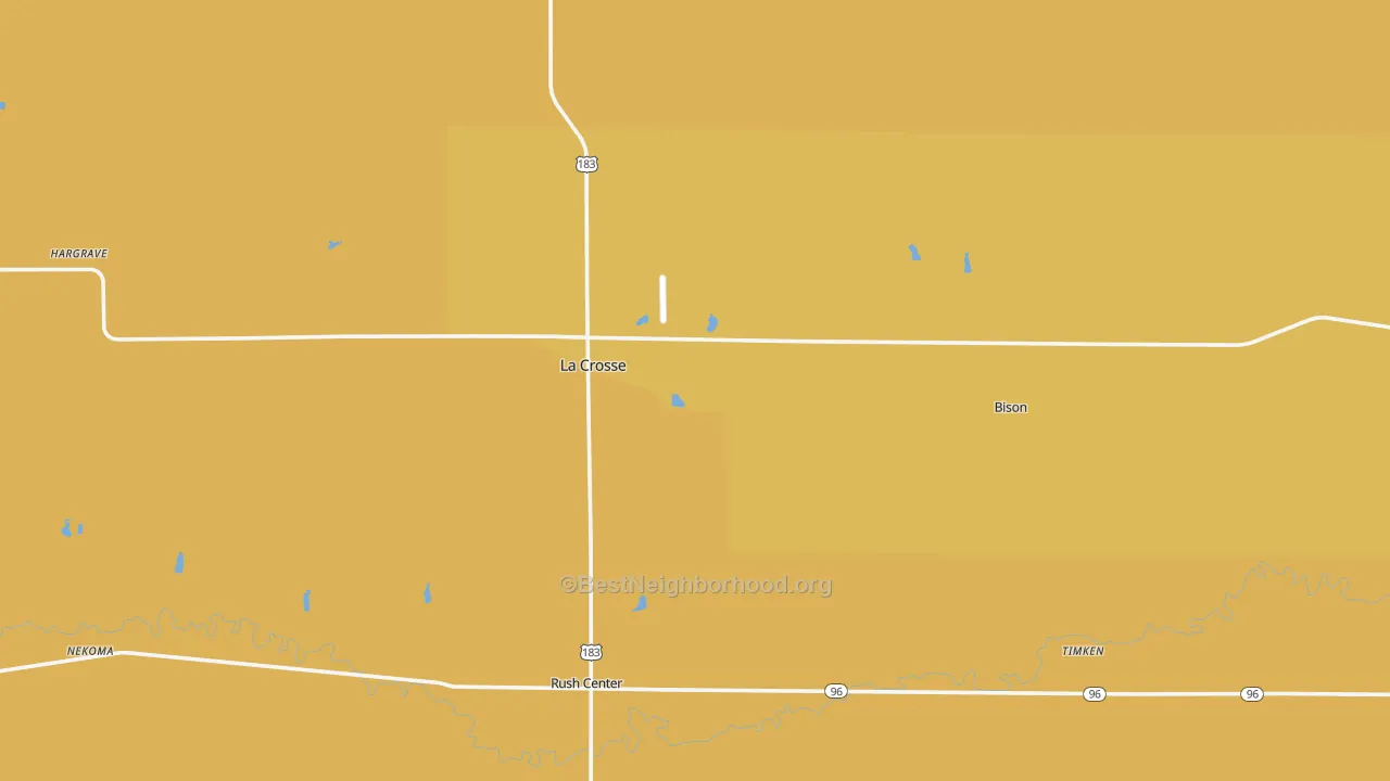 Map of the best neighborhoods in the Rush County area, with better matches in green and worse matches in red