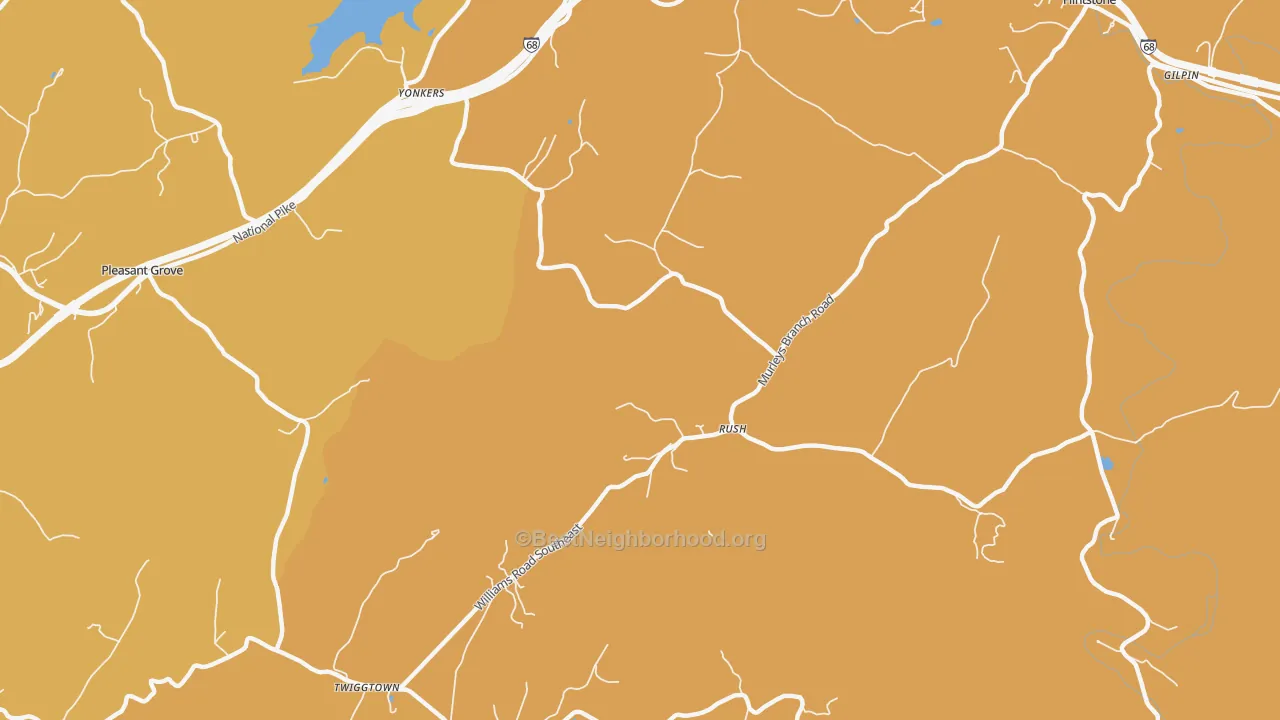 Map of the best neighborhoods in the Rush area, with better matches in green and worse matches in red