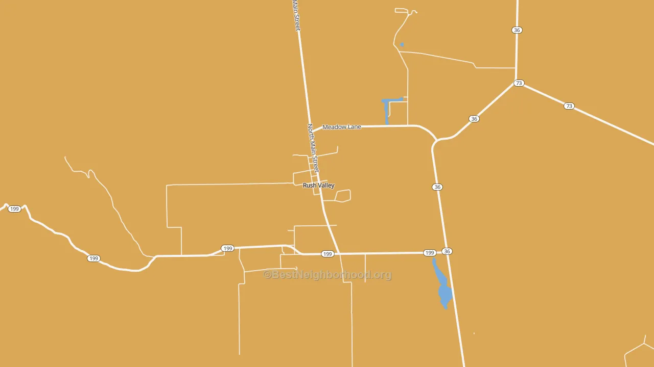 Map of the best neighborhoods in the Rush Valley area, with better matches in green and worse matches in red