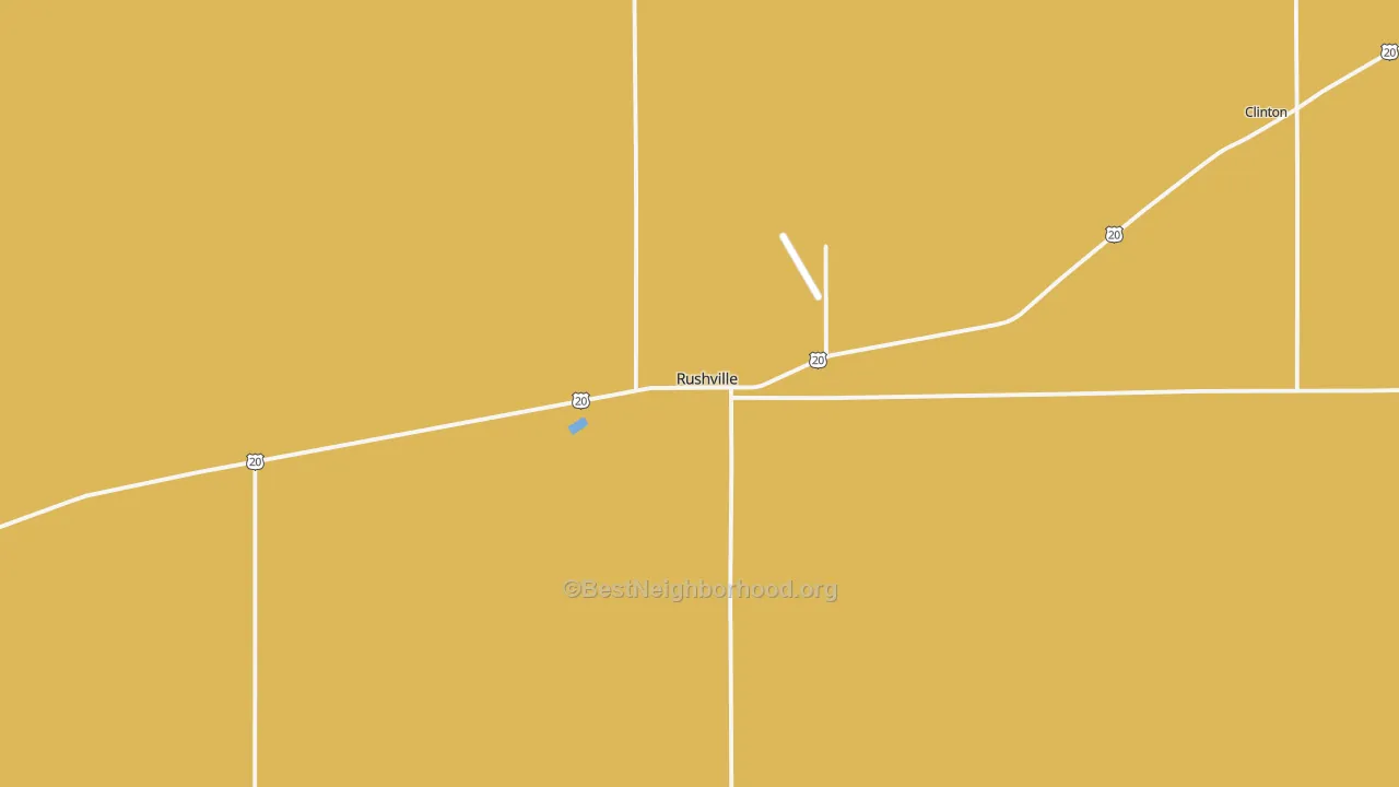 Map of the best neighborhoods in the Rushville area, with better matches in green and worse matches in red